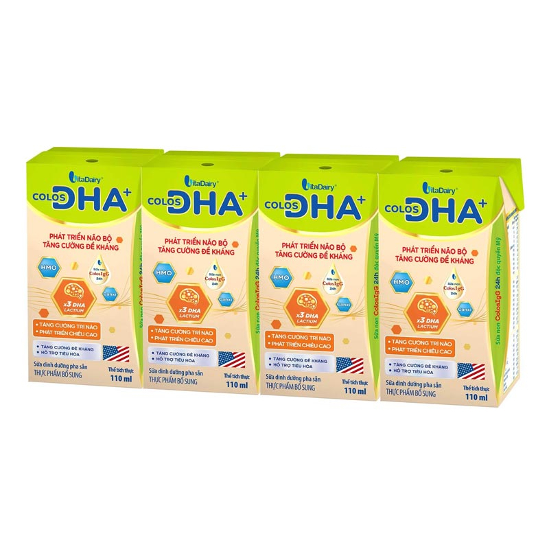 Sữa bột pha sẵn Colos DHA+ lốc 110ml giúp bé thông minh sáng trí, đề kháng khỏe- VitaDairy