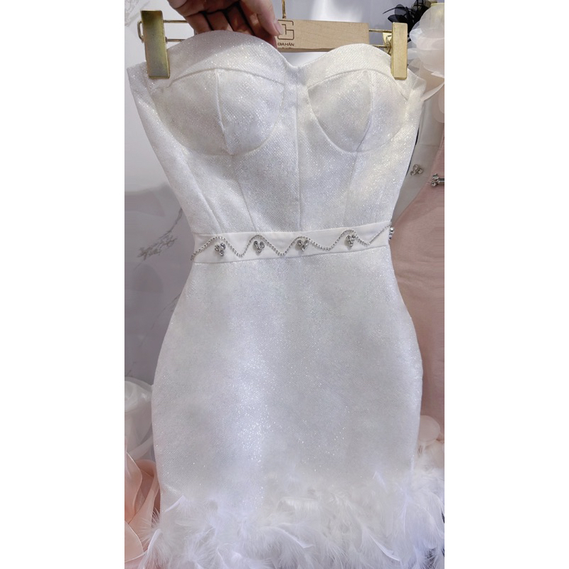 Đầm Cúp Ngực Phối Lông Bling Bling Kèm Ảnh Thật Mã GH1005