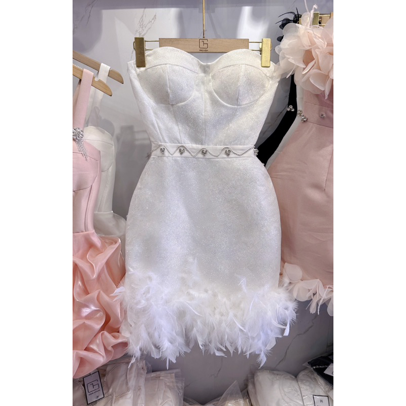 Đầm Cúp Ngực Phối Lông Bling Bling Kèm Ảnh Thật Mã GH1005