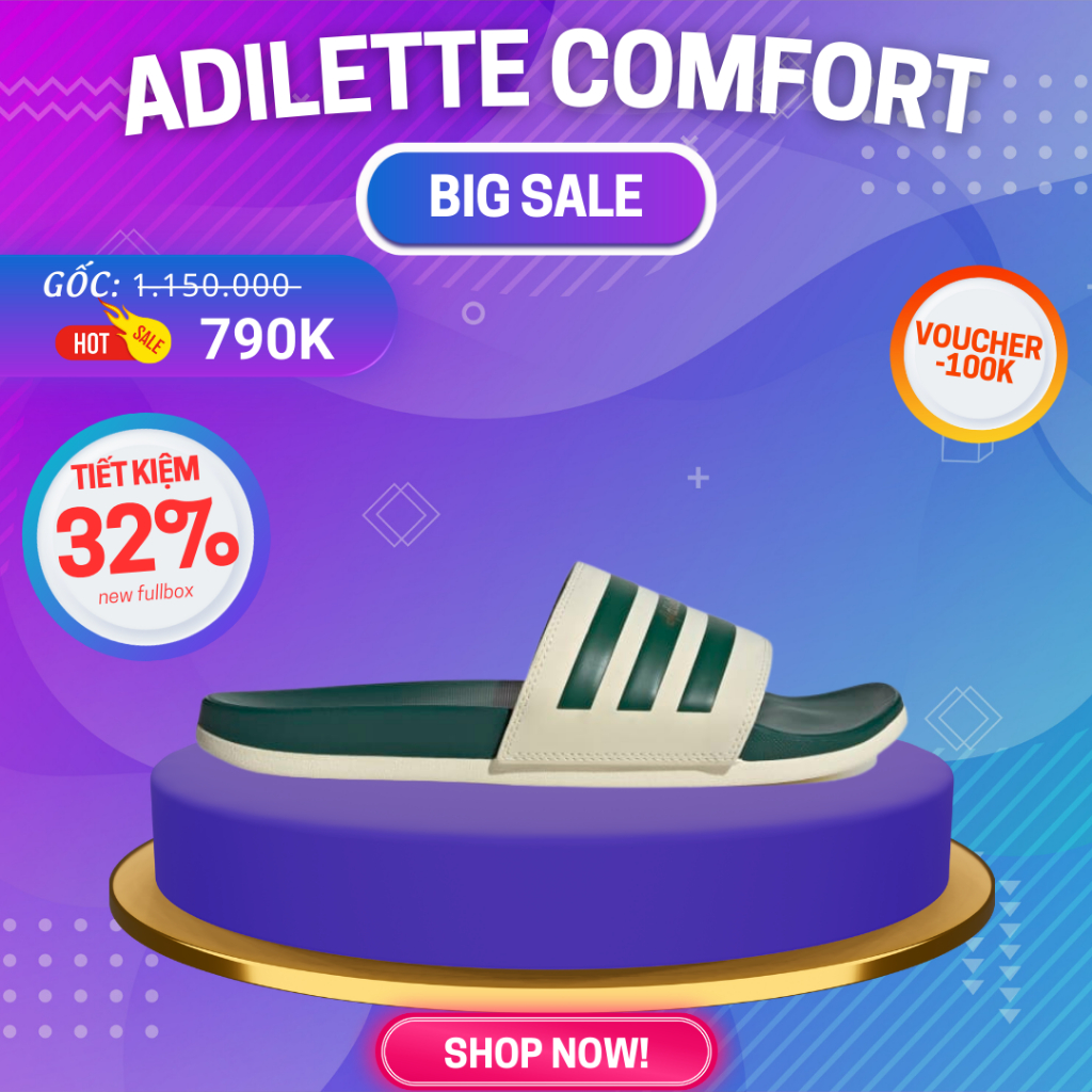Dép Adidas Adilette 1972 Comfort White Green - SIMPLE SNEAKER - Dép quai ngang adidas chính hãng GW8754