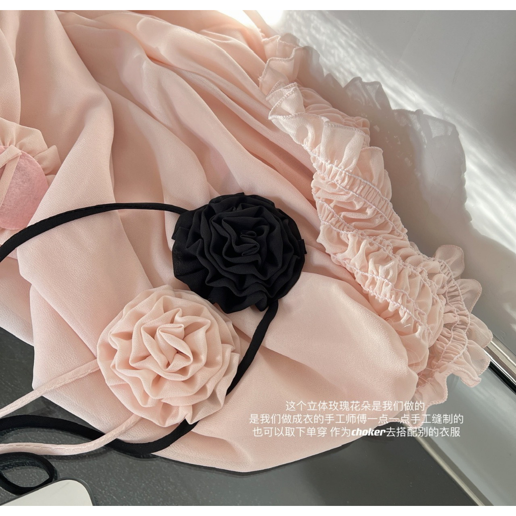 Váy trễ vai nhún bèo nơ cổ bông hoa Peony Dress cao cấp, váy voan tơ trễ vãi Deliz Studio | BigBuy360 - bigbuy360.vn