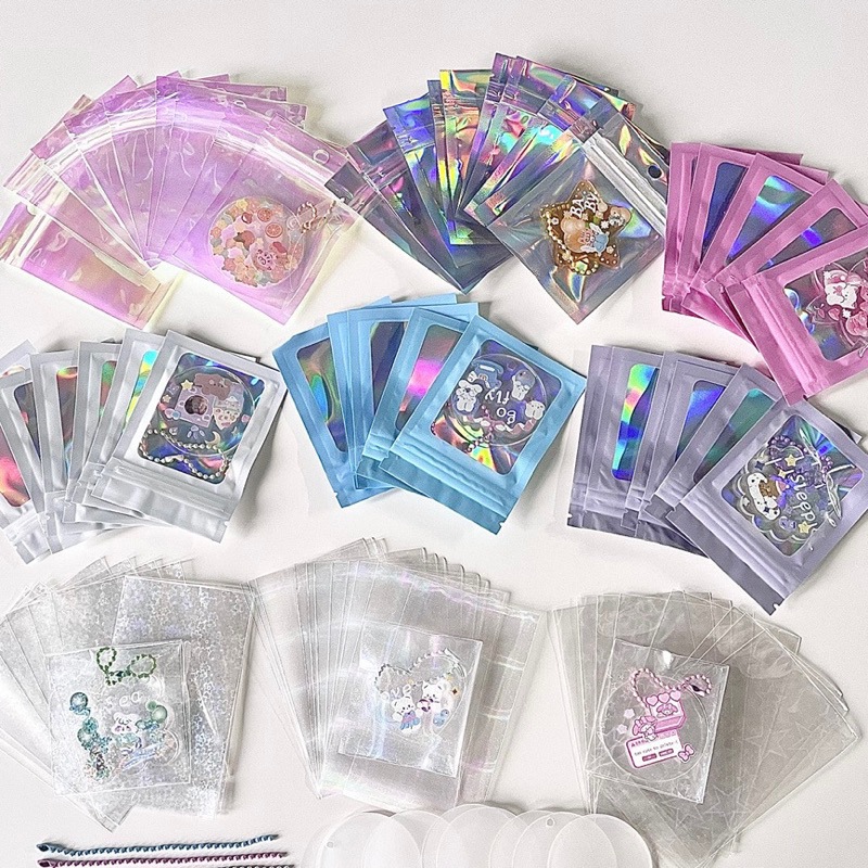 Túi zip hologram mini size 6x10cm màu pastel