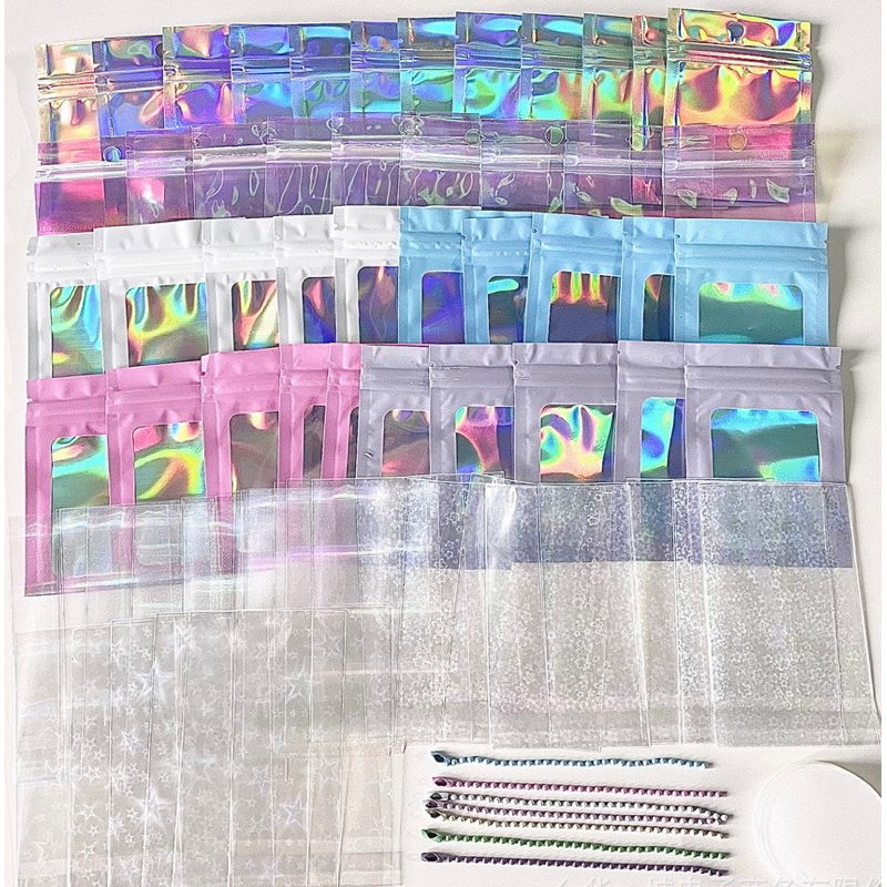 Túi zip hologram mini size 6x10cm màu pastel