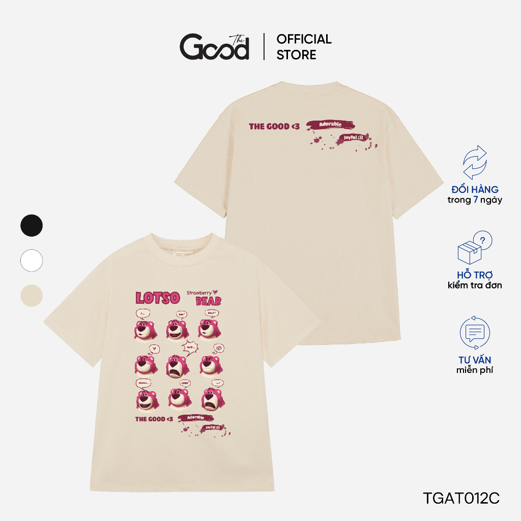 Áo Thun Local Brand THE GOOD "Lotso Strawberry Bear" In Hình Gấu Hồng Cute, Áo Phông Form Rộng Nam Nữ