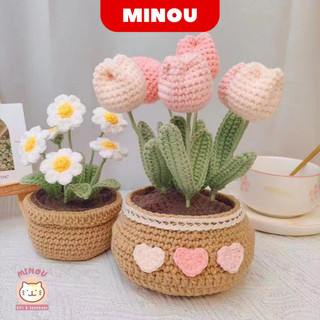 Chậu hoa len mini trang trí bàn học