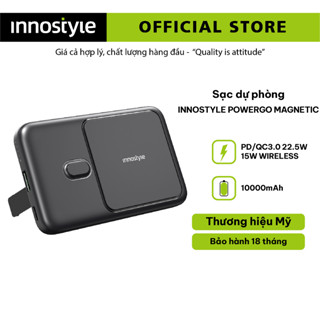 Sạc dự phòng từ tính hít sạc không dây INNOSTYLE POWERGO 15W (WIRELESS) 22.5W 10000MAH IM22PDBLACK - Hàng Chính Hãng