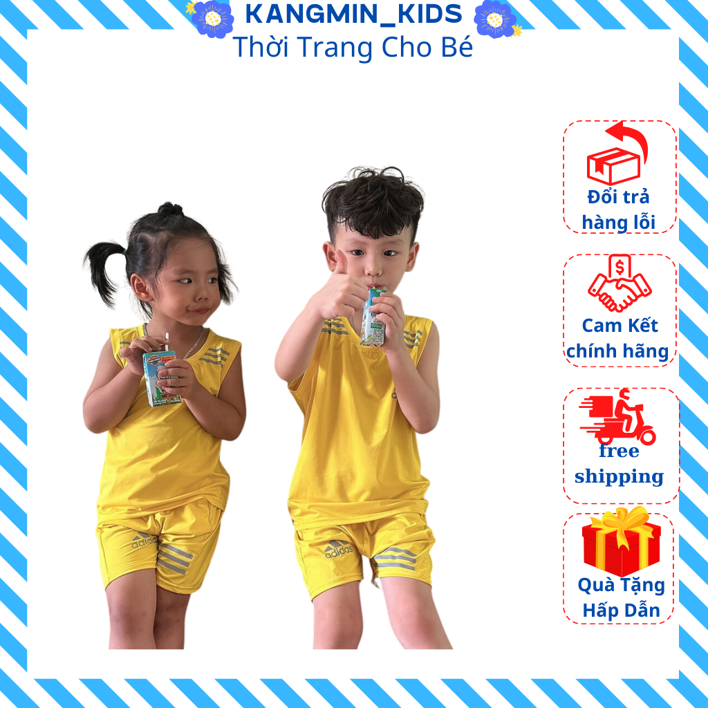 Bộ thể thao bé trai Kangmin kids, Bộ ba lỗ sát nách cho bé trai chất thun Cotton cực mát cho bé 6-27kg