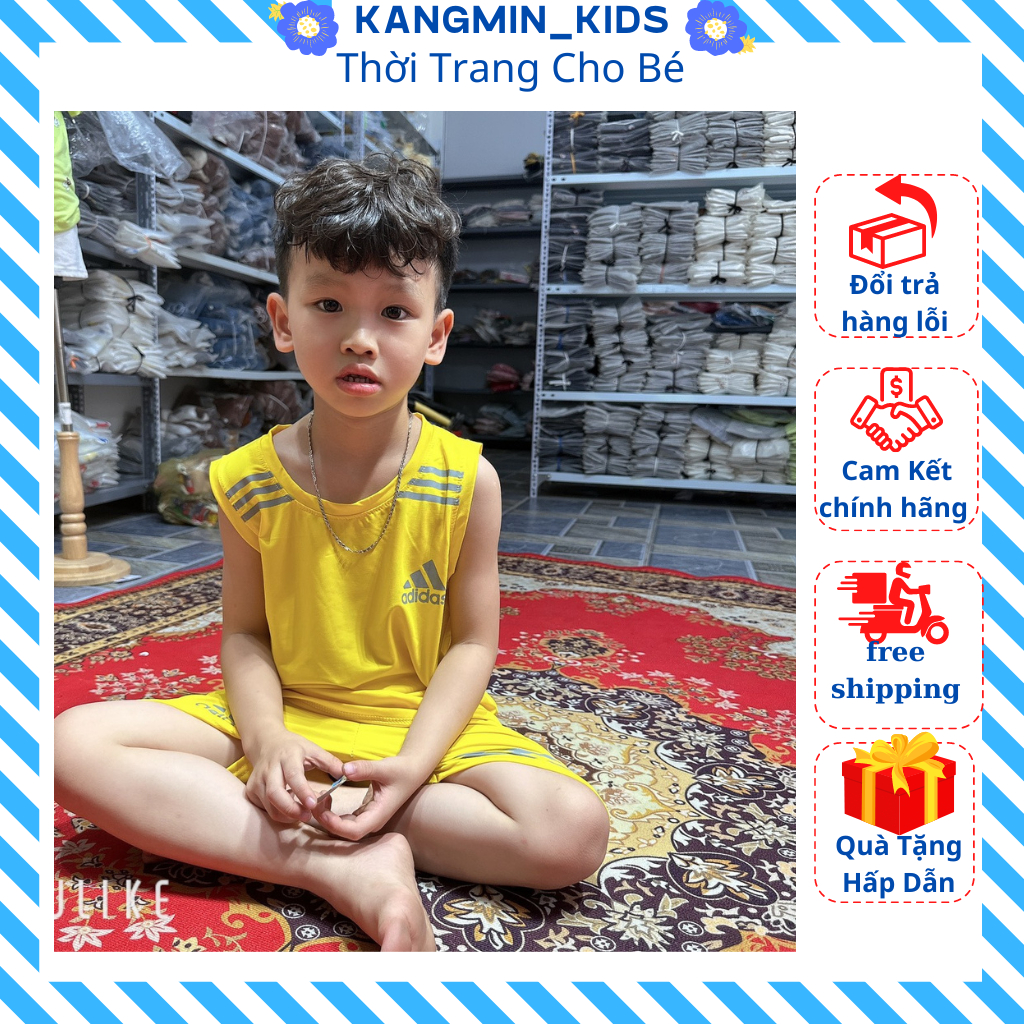Bộ thể thao bé trai Kangmin kids, Bộ ba lỗ sát nách cho bé trai chất thun Cotton cực mát cho bé 6-27kg