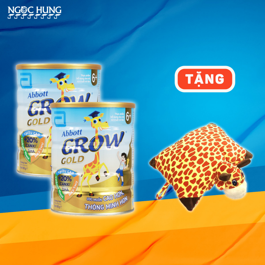 2 lon abbott grow gold 6+ 900g tặng 1 gối đi xe hươu grow