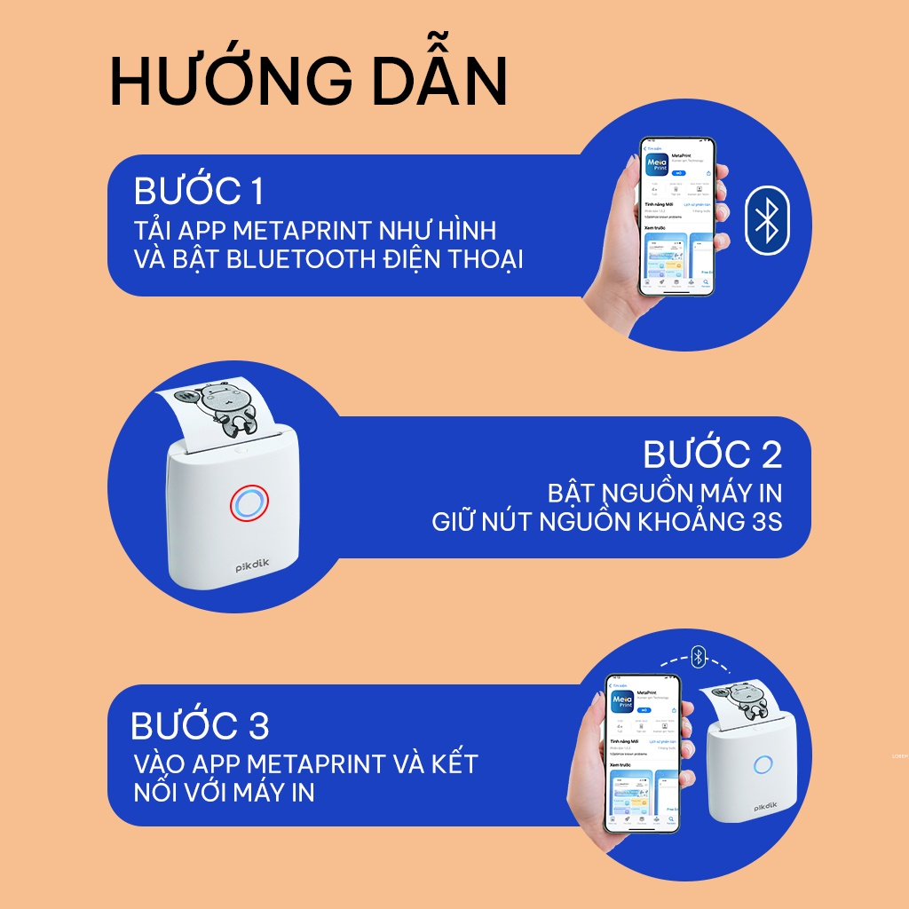 Máy in nhiệt mini cầm tay bluetooth PIKDIK Q2 in ảnh, nhãn dán, thời khoá biểu, ghi chú