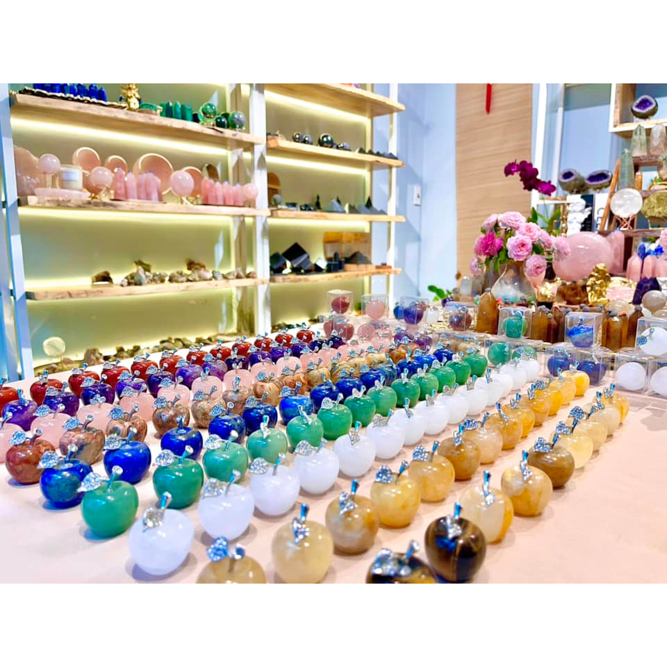 Quả táo đá thạch anh, đá mã não, lapis lazuli, đá mắt mèo tự nhiên decor, mang theo bên mình năng lượng cao phong thủy