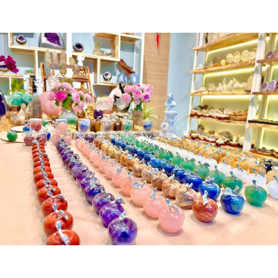 Quả táo đá thạch anh, đá mã não, lapis lazuli, đá mắt mèo tự nhiên decor, mang theo bên mình năng lượng cao phong thủy