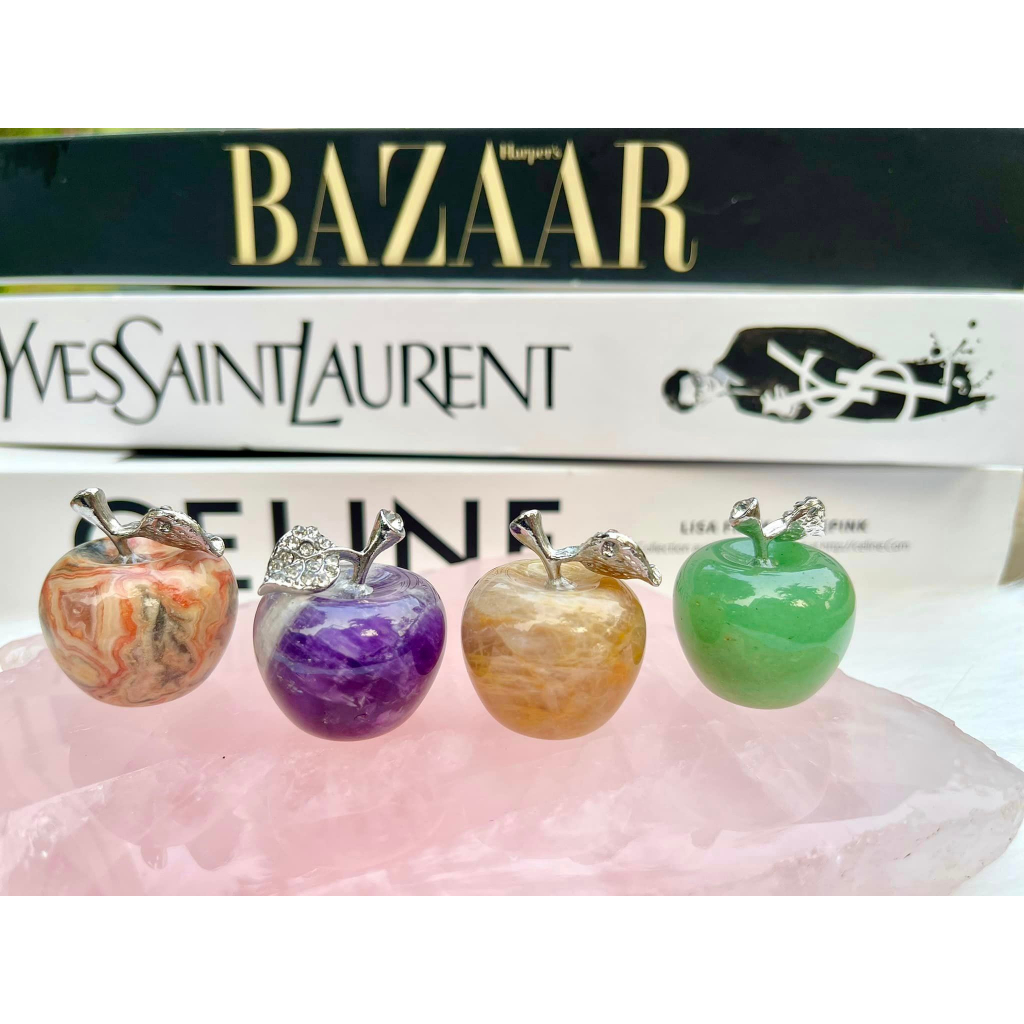 Quả táo đá thạch anh, đá mã não, lapis lazuli, đá mắt mèo tự nhiên decor, mang theo bên mình năng lượng cao phong thủy