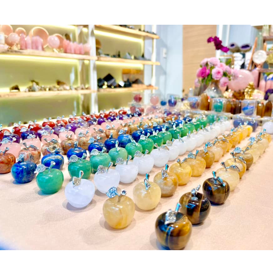 Quả táo đá thạch anh, đá mã não, lapis lazuli, đá mắt mèo tự nhiên decor, mang theo bên mình năng lượng cao phong thủy