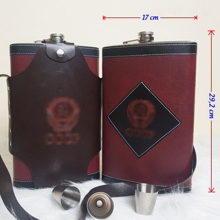Bình inox đựng rươu 128oz bọc da đỏ 3,8L