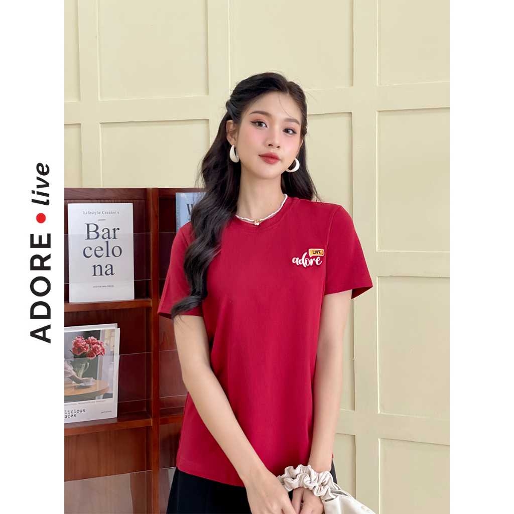 Áo Phông basic T-shirts casual style cotton  thêu Adore live 323TS0007 ADORE DRESS