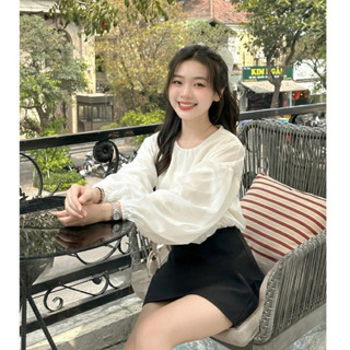 Áo tơ tay bồng bo chun tiểu thư dáng croptop Heppy _Aoto052_P0K44