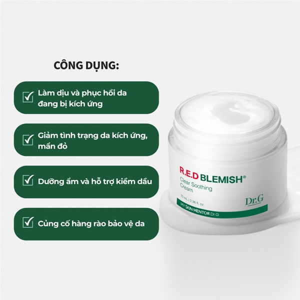 Kem Dưỡng Dr.G Red Blemish Clear Soothing Cream Dành Cho Da Mụn 70ml