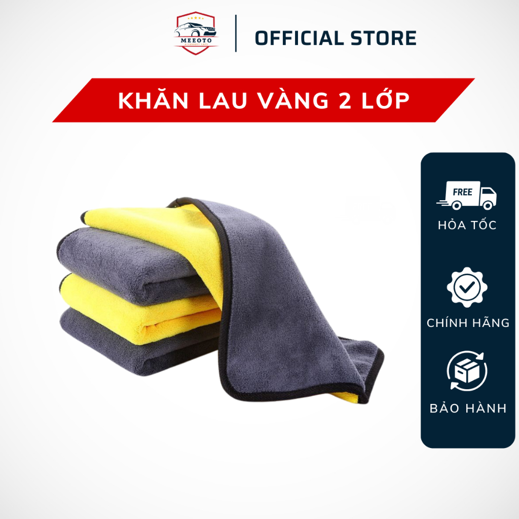 Khăn Lau Ô Tô Cao Cấp MEEOTO Màu Vàng 2 Lớp Cao Cấp Siêu Sạch Siêu Thấm Hút