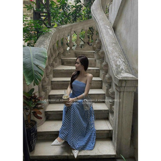 Váy Ống Caro Xếp Thân Form Maxi Mặc Du Lịch và Đi Chơi