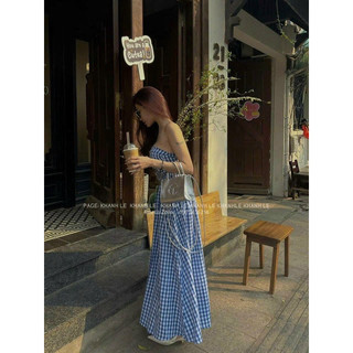 Váy Ống Caro Xếp Thân Form Maxi Mặc Du Lịch và Đi Chơi