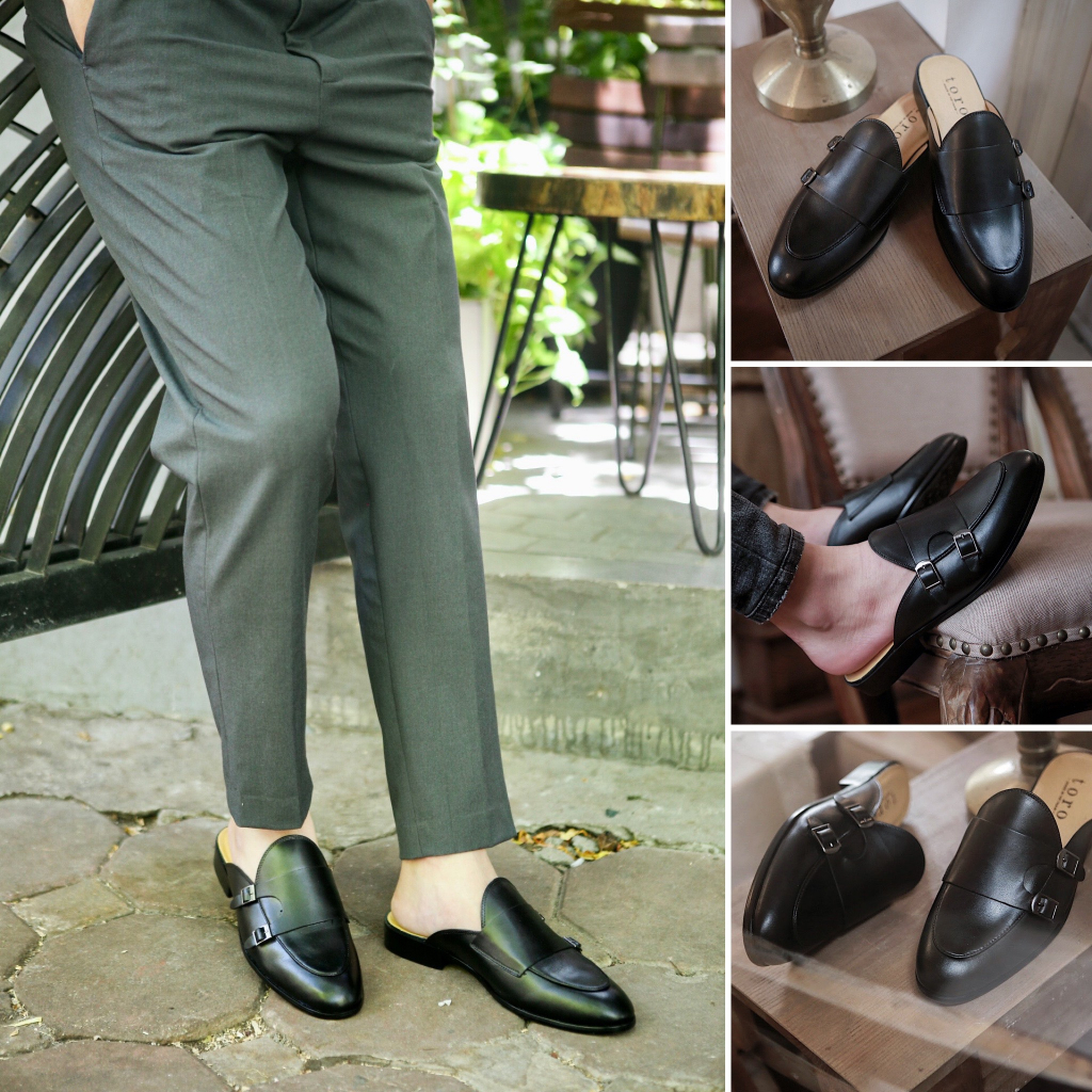 Giày sục nam hở gót hai khóa da bò nguyên tấm cao cấp Toroshoes M641 (siêu đẹp)