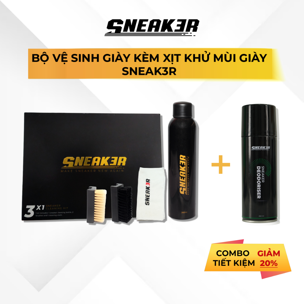 Bộ vệ sinh giày kèm Xịt khử mùi giày cao cấp SNEAK3R