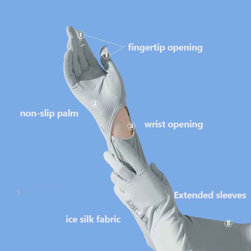 Găng Tay Chống Nắng Bảo Vệ Dài Tay áo chất liệu Ice Silk, thiết kế hở nửa cổ tay, hở ngón, dễ vận hành