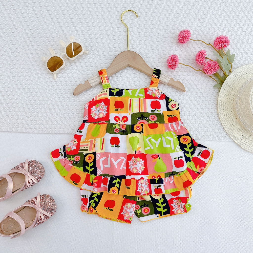 Đồ bộ mặc nhà vải tôn - Áo hai dây thun lanh mềm mịn mát kiểu dáng xinh xắn đáng yêu cho Bé Gái 7-13kg