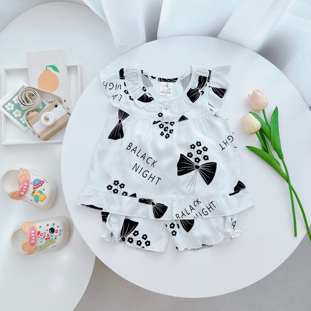 Đồ bộ mặc nhà vải tôn - Cánh tiên  lanh mềm mịn mát kiểu caro dáng xinh xắn đáng yêu cho Bé Gái 7-13kg