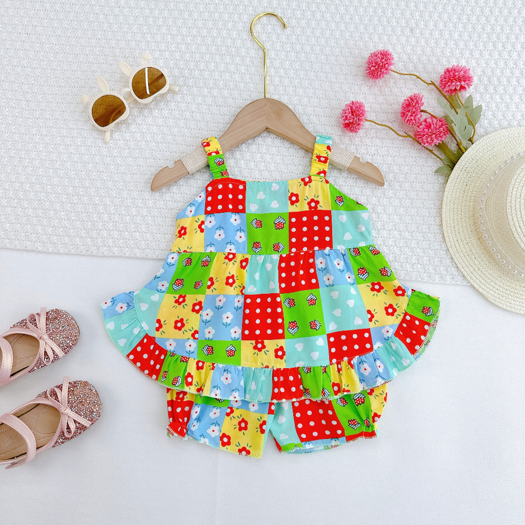 Đồ bộ mặc nhà vải tôn - Áo hai dây thun lanh mềm mịn mát kiểu dáng xinh xắn đáng yêu cho Bé Gái 7-13kg