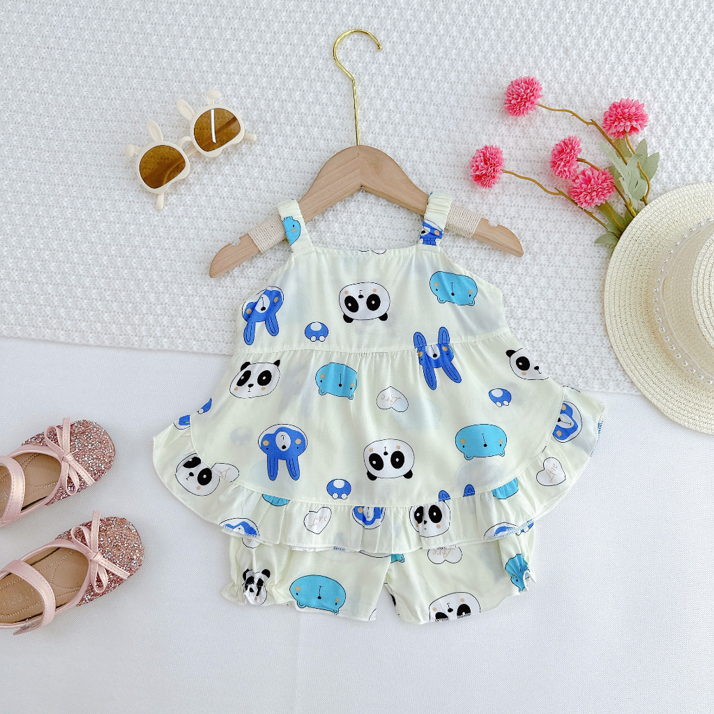 Đồ bộ mặc nhà vải tôn - Áo hai dây thun lanh mềm mịn mát kiểu dáng xinh xắn đáng yêu cho Bé Gái 7-13kg