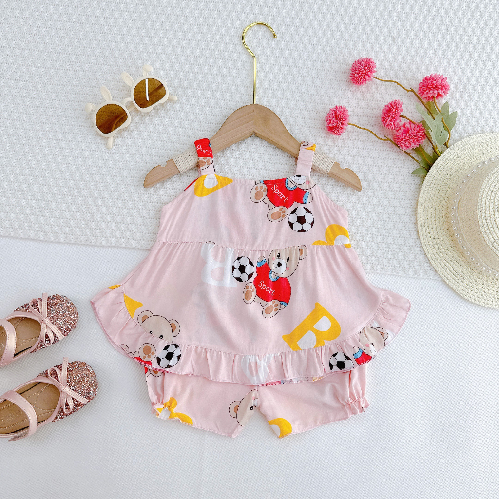 Đồ bộ mặc nhà vải tôn - Áo hai dây thun lanh mềm mịn mát kiểu dáng xinh xắn đáng yêu cho Bé Gái 7-13kg