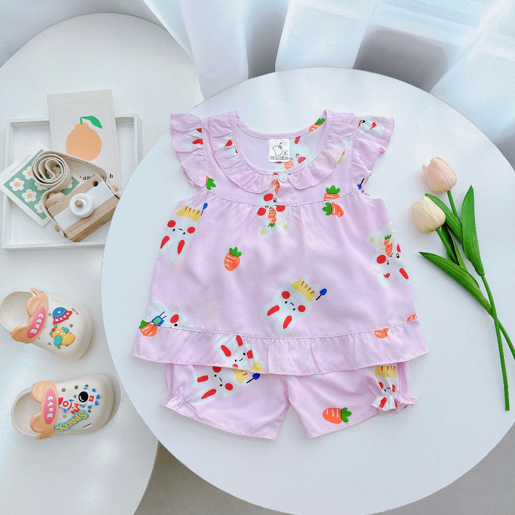 Đồ bộ mặc nhà vải tôn - Cánh tiên  lanh mềm mịn mát kiểu caro dáng xinh xắn đáng yêu cho Bé Gái 7-13kg