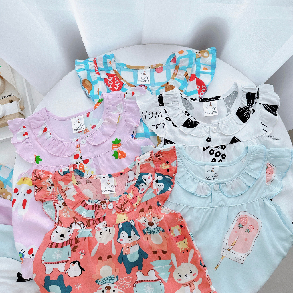 Đồ bộ mặc nhà vải tôn - Cánh tiên  lanh mềm mịn mát kiểu caro dáng xinh xắn đáng yêu cho Bé Gái 7-13kg