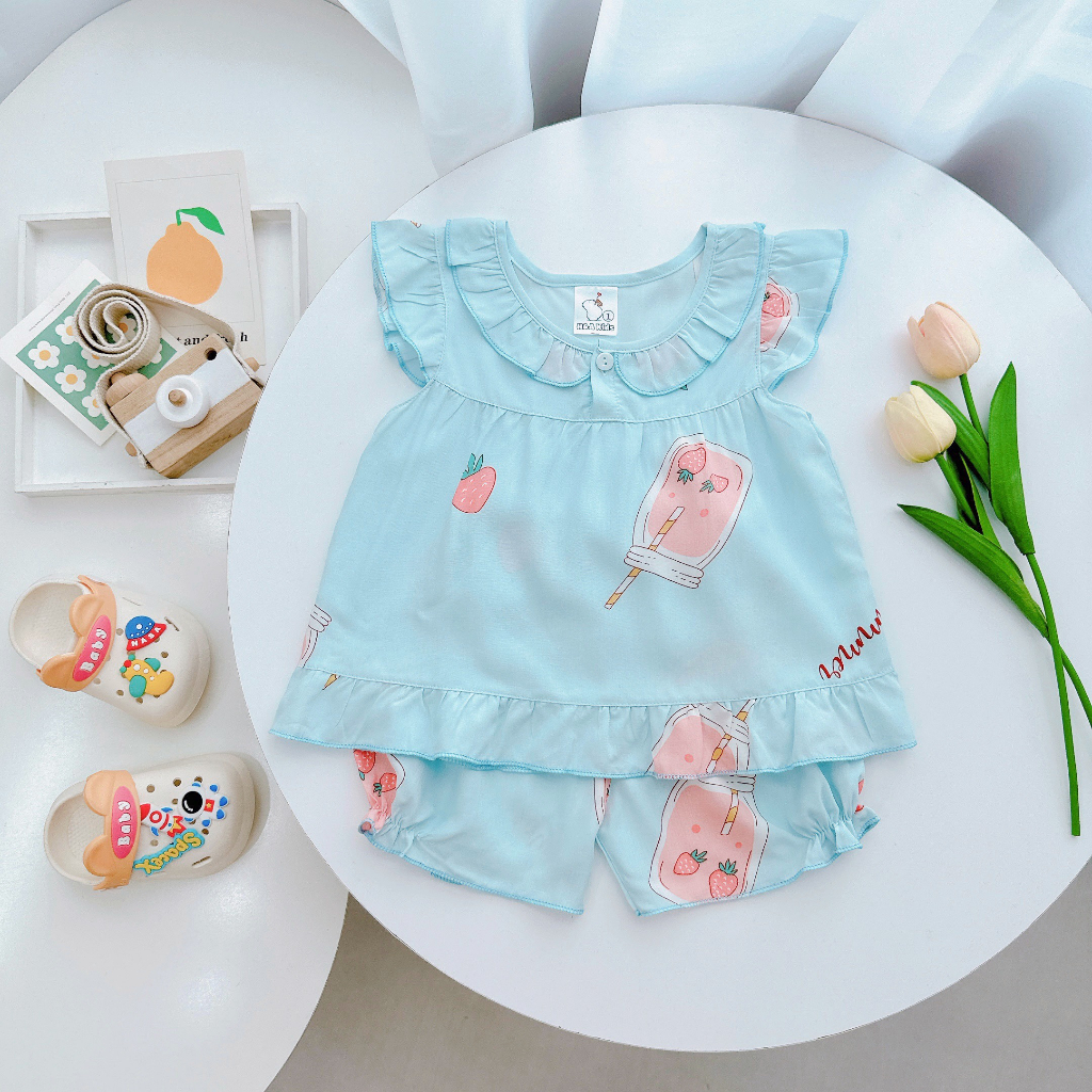 Đồ bộ mặc nhà vải tôn - Cánh tiên  lanh mềm mịn mát kiểu caro dáng xinh xắn đáng yêu cho Bé Gái 7-13kg