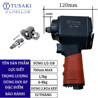 Súng siết bulong 1/2 tusaki-118 cao cấp, máy mở bulobng 1/2 bằng hơi khí nén