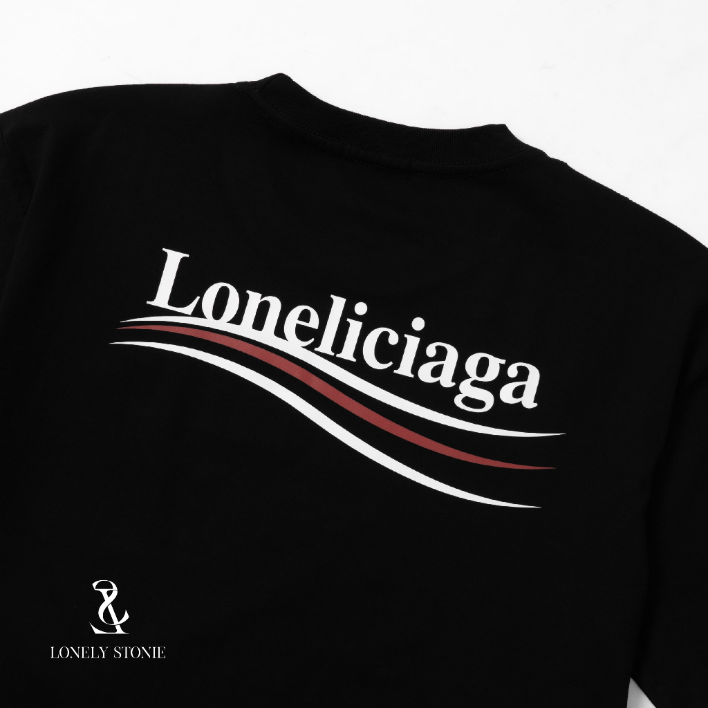 Áo Phông LONELICIAGA Màu ĐEN - Chất Liệu 100% Cotton Form Unisex Dáng Xuông Cho Nam/Nữ