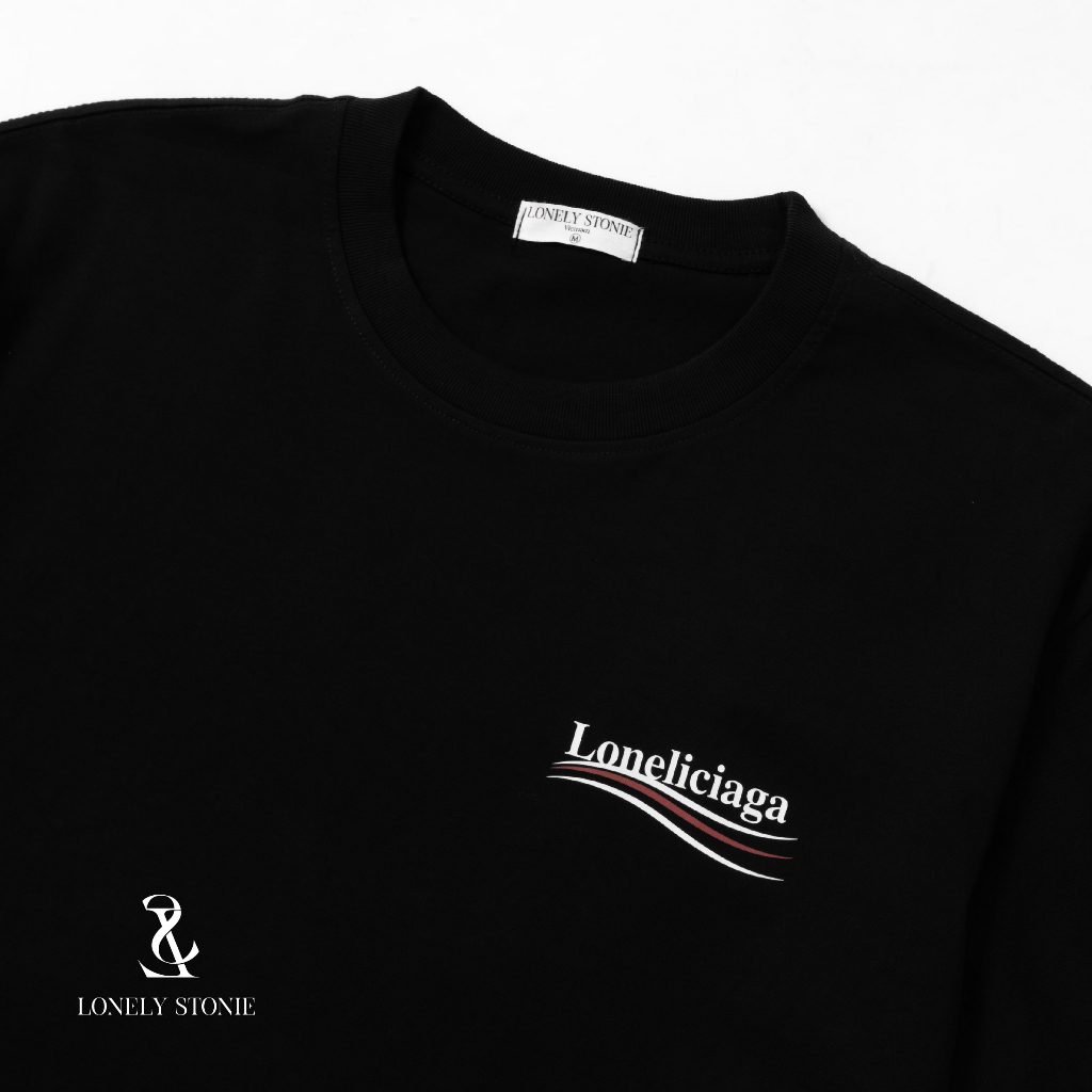 Áo Phông LONELICIAGA Màu ĐEN - Chất Liệu 100% Cotton Form Unisex Dáng Xuông Cho Nam/Nữ