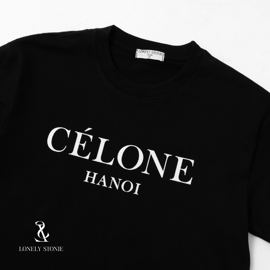 Áo Phông CÉLONE Màu ĐEN - Chất Liệu 100% Cotton Form Unisex Dáng Xuông Cho Nam/Nữ