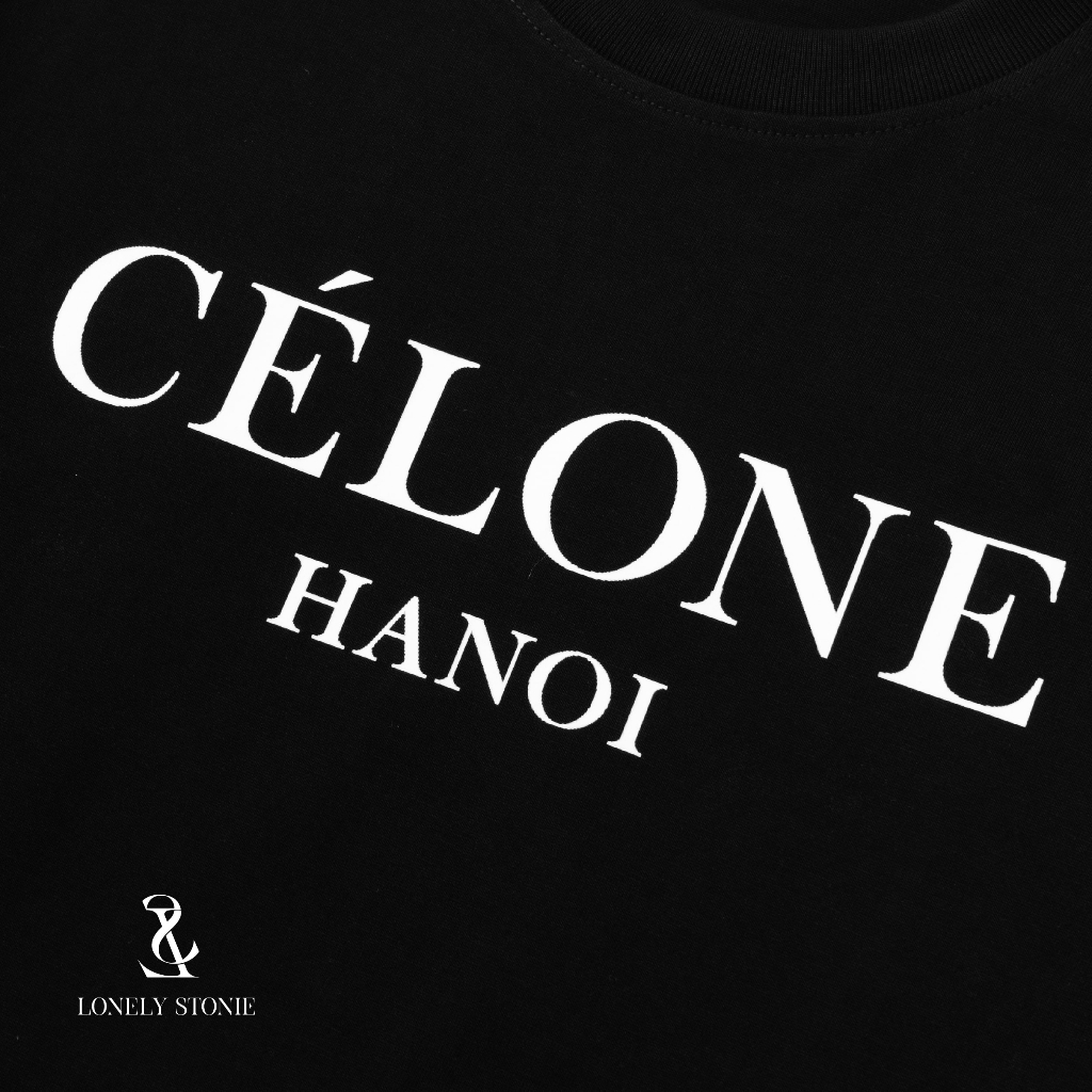 Áo Phông CÉLONE Màu ĐEN - Chất Liệu 100% Cotton Form Unisex Dáng Xuông Cho Nam/Nữ