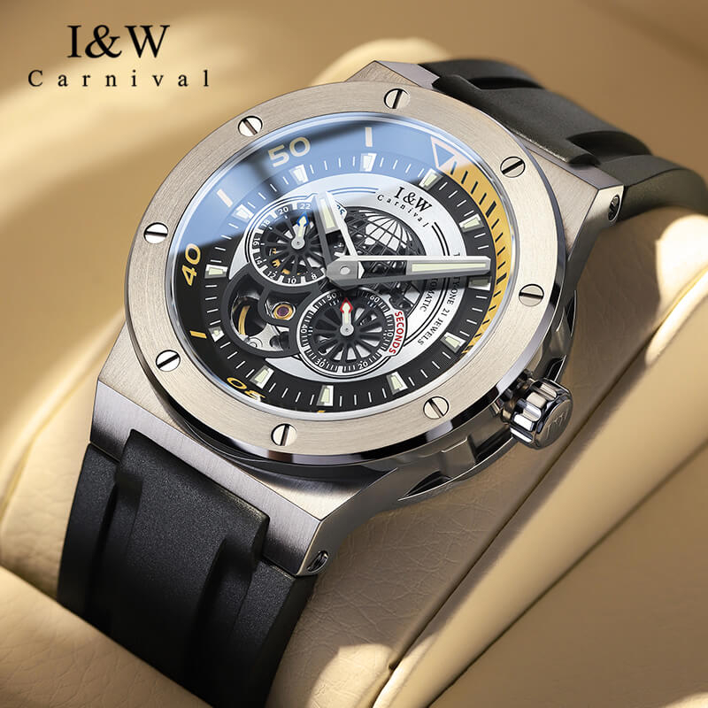 Đồng hồ nam chính hãng IW CARNIVAL IW619G-5 Kính sapphire ,chống xước,Chống nước ,BH 24 tháng,Máy cơ (Automatic),Dây da