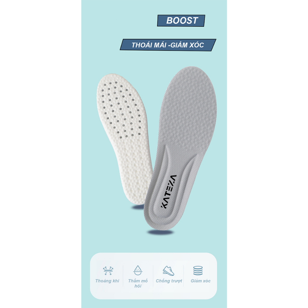 Lót giày thể thao chỉnh hình siêu mềm đàn hồi cao khử mùi thoáng khí hút mồ hôi giảm xóc thiết kế độc quyên KATEZA L02