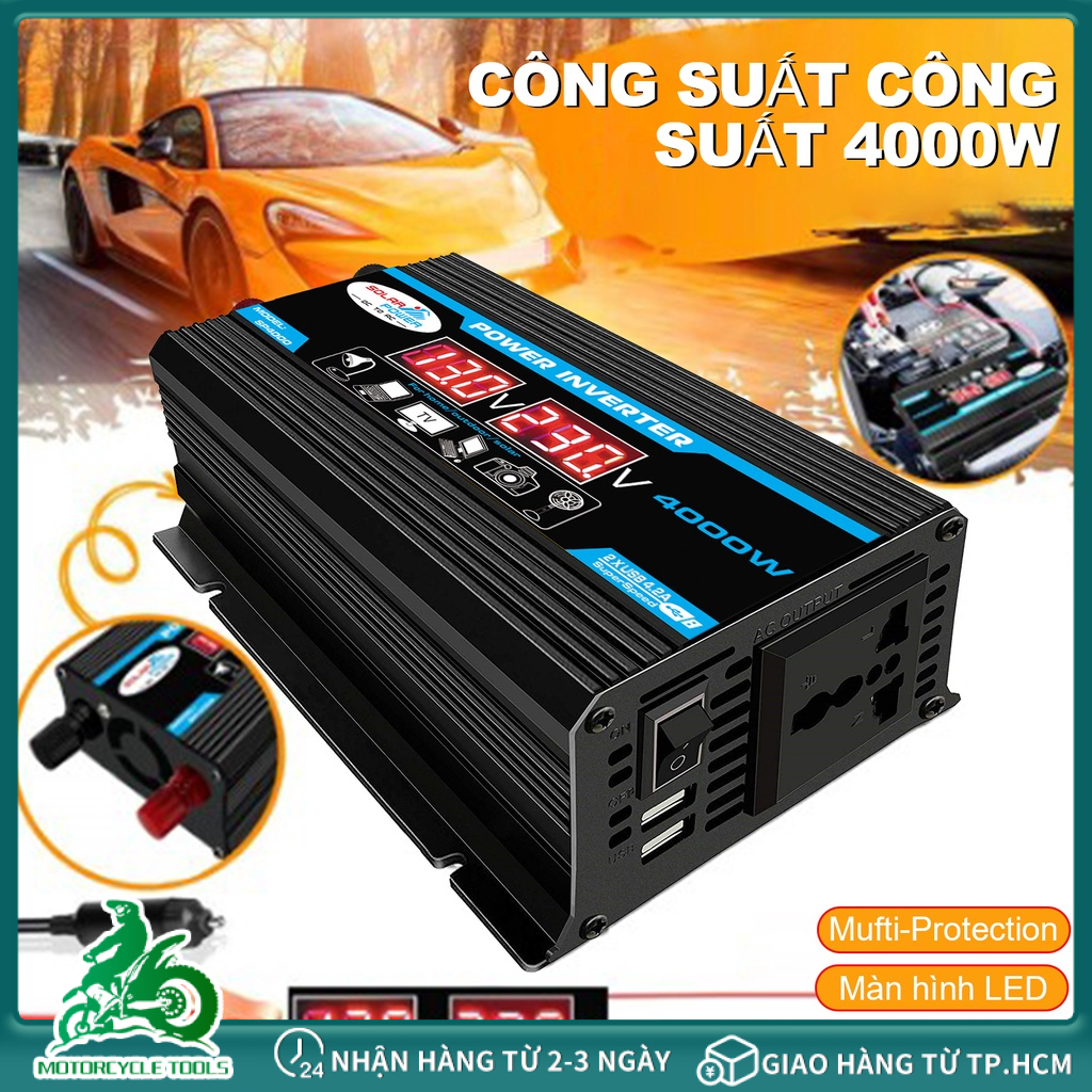 Biến Tần 12V Sang 220V 4000W DC Sang AC Bộ Chuyển Đổi Điện Áp Micro Ô Tô LED USB Biến Áp,bộ kích điện 12v lên 220V