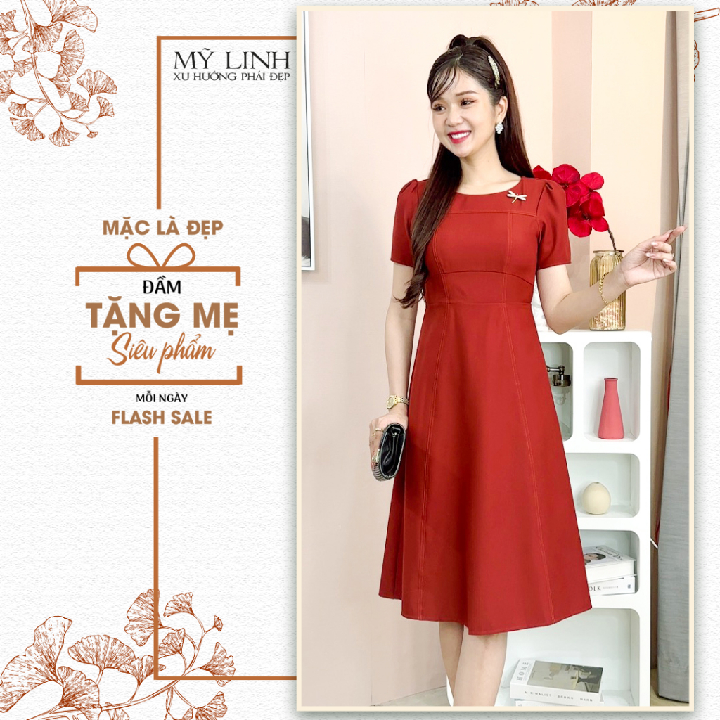 (HT LT426) Đầm Trung Niên Dáng Dài Kiểu Dự Tiệc Cao Cấp Vải Lụa Mềm Mịn Tay Ngắn Cho Mẹ