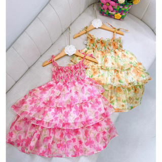 Đầm bé gái, Váy maxi 3 tầng vải tơ voan lót lụa cực xinh cho bé gái 8-20kg