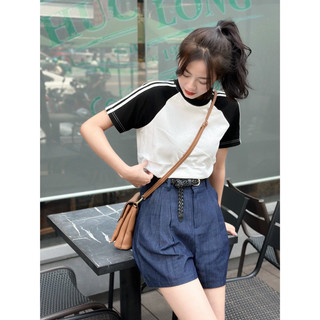 Áo thun - trơn - viền 3 sọc - raglan