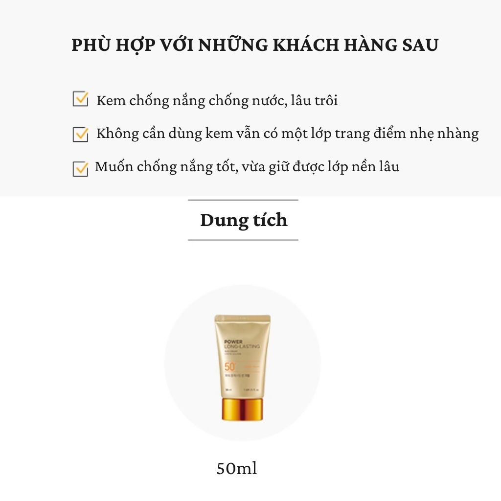 Kem Chống Nắng The Face Shop Power Long Lasting SPF50+ PA+++ Nâng Tone Da Tự Nhiên Cấp Ẩm Sâu