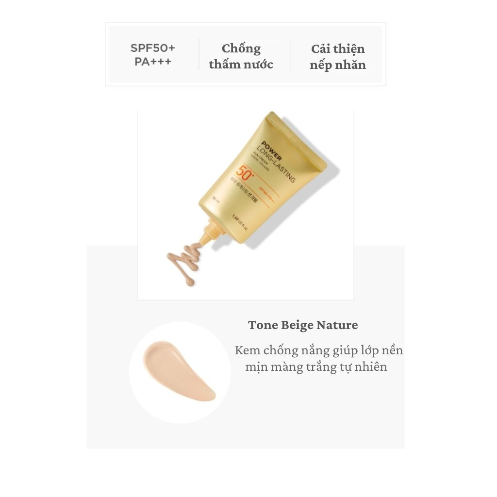 Kem Chống Nắng The Face Shop Power Long Lasting SPF50+ PA+++ Nâng Tone Da Tự Nhiên Cấp Ẩm Sâu