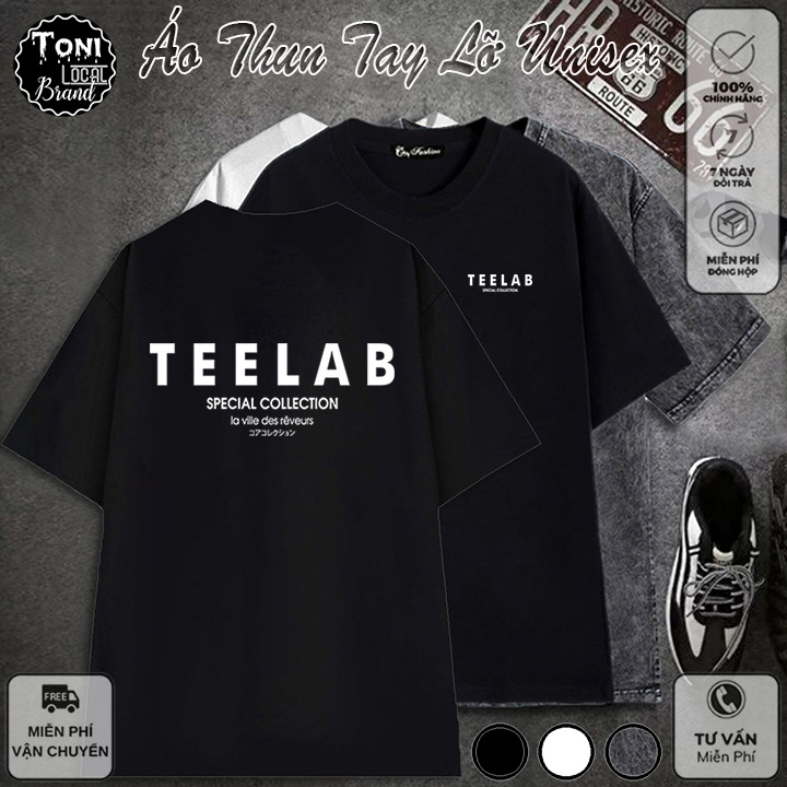 Áo Thun Tay Lỡ Local Brand TEELAB Cotton 100 form rộng nam nữ Unisex (AT2100L - Full Box - Kèm Video Ảnh Thật)